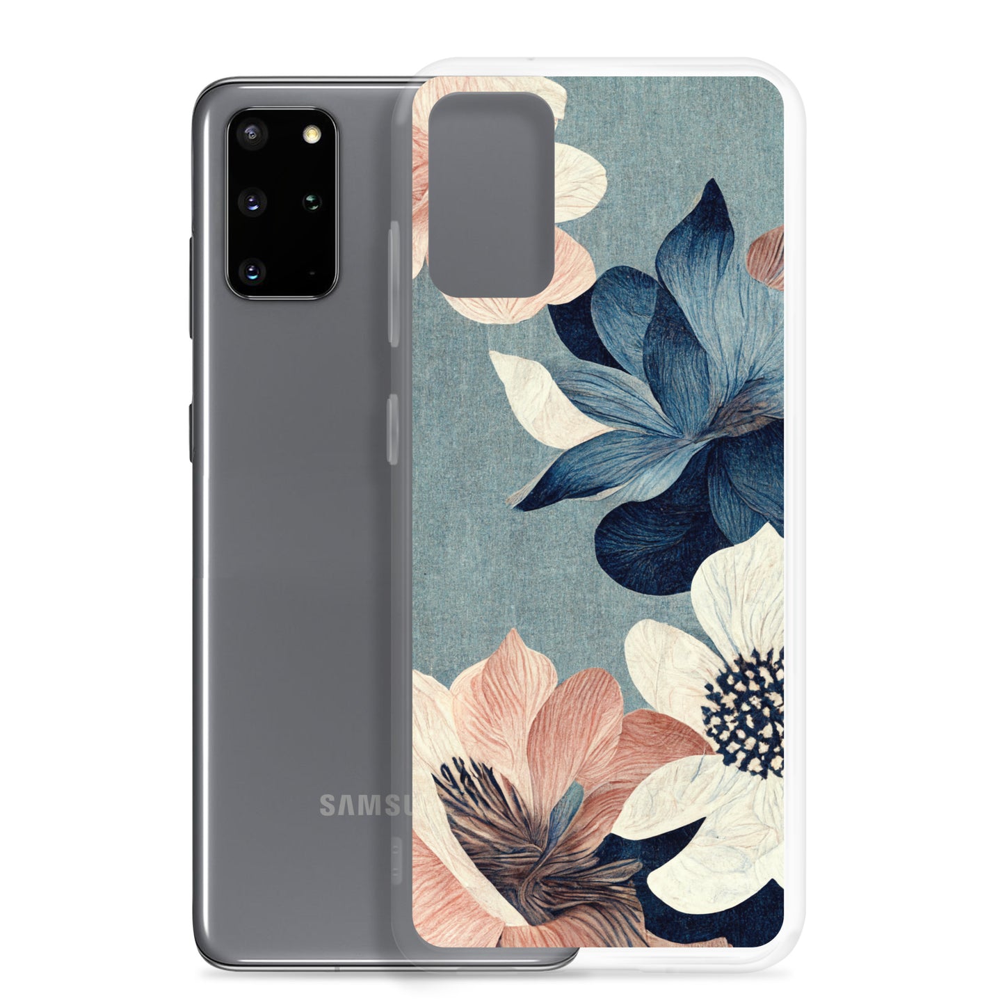 Samsung Case - Pink and White Flowers on Muted Blues