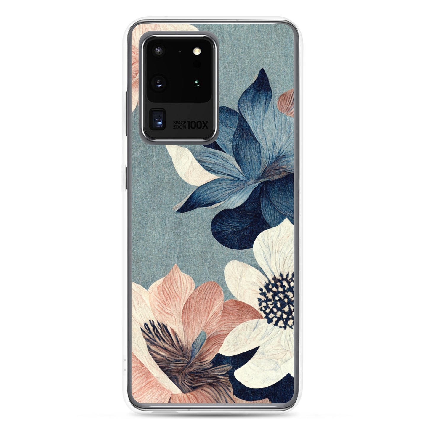 Samsung Case - Pink and White Flowers on Muted Blues