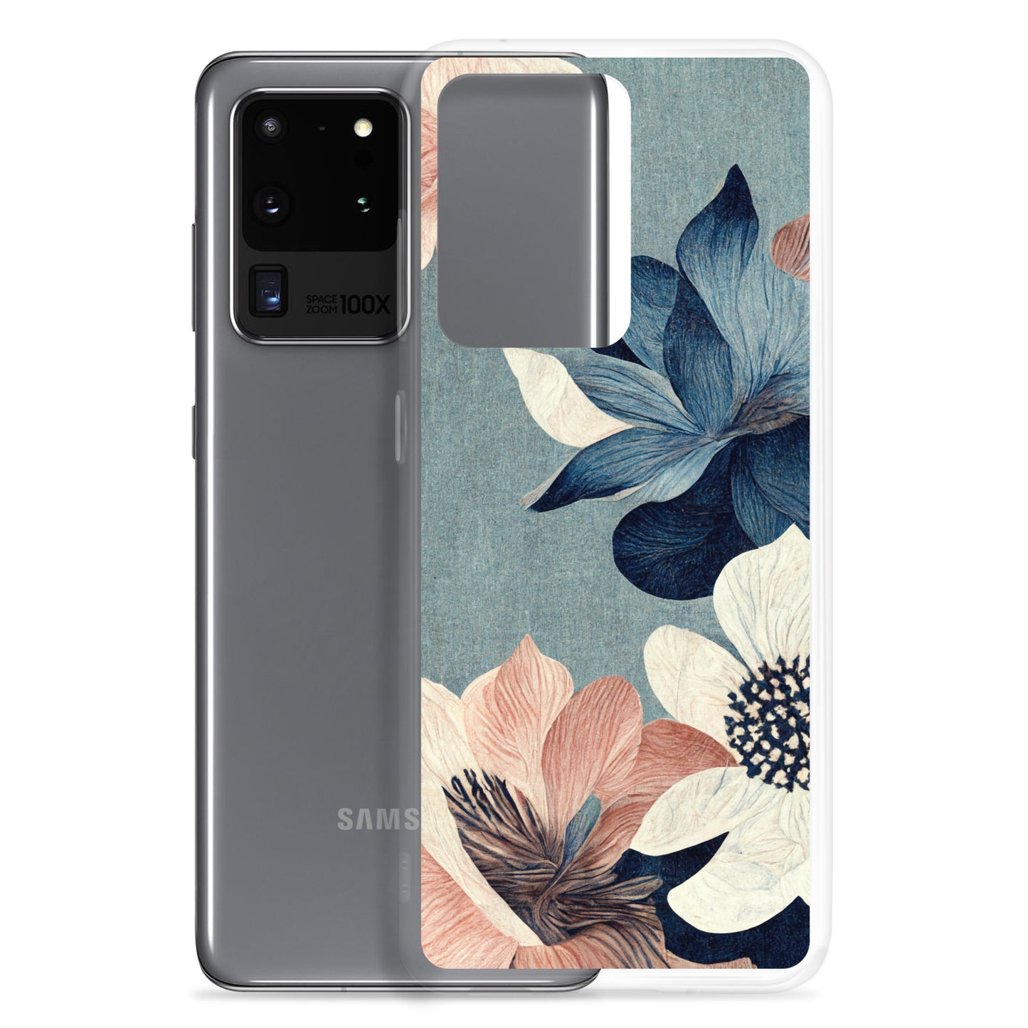 Samsung Case - Pink and White Flowers on Muted Blues