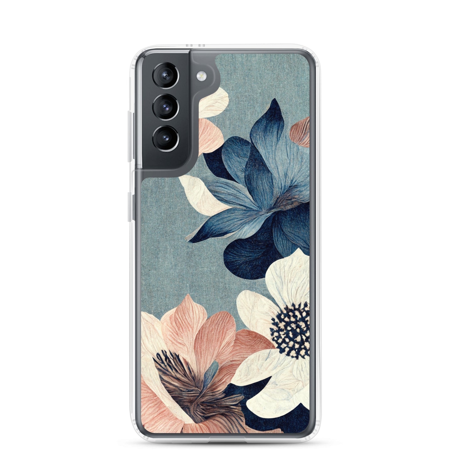 Samsung Case - Pink and White Flowers on Muted Blues