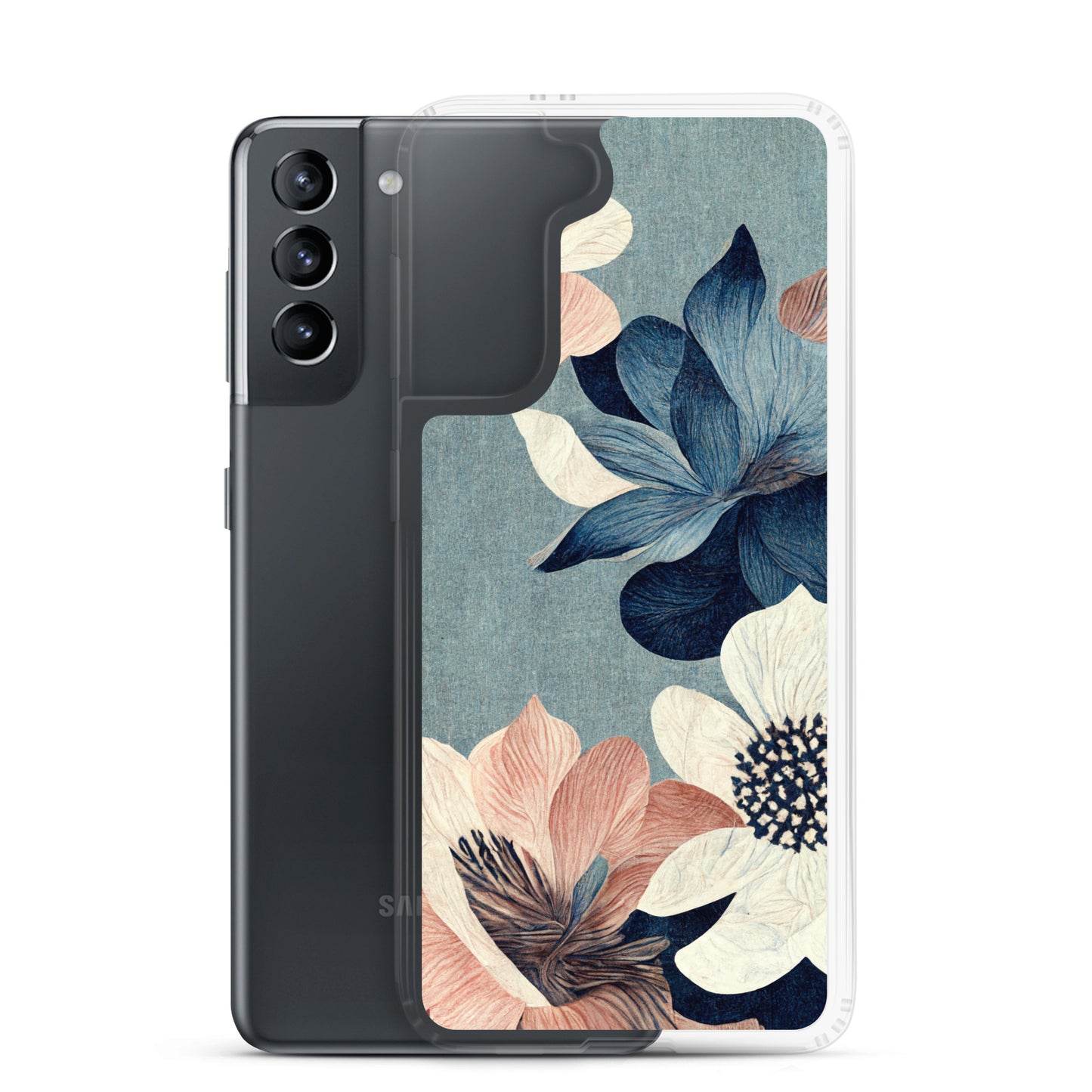 Samsung Case - Pink and White Flowers on Muted Blues