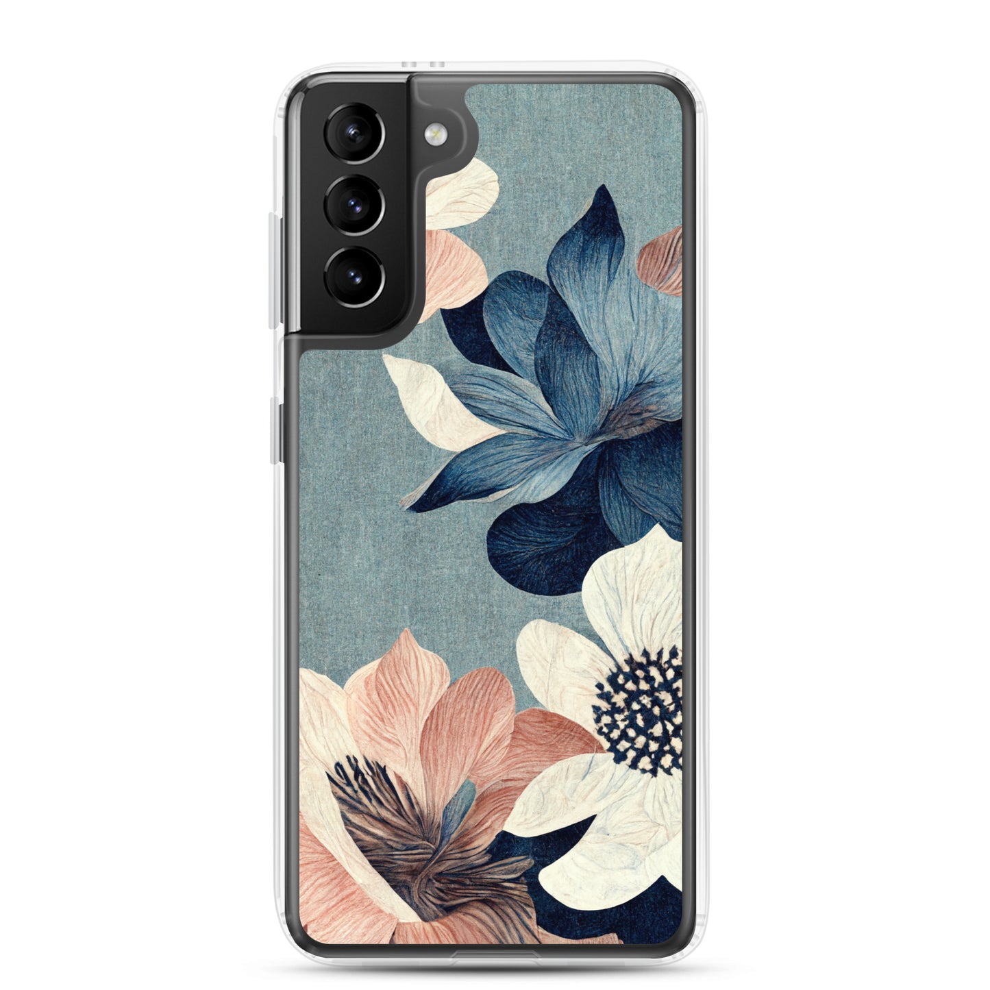 Samsung Case - Pink and White Flowers on Muted Blues