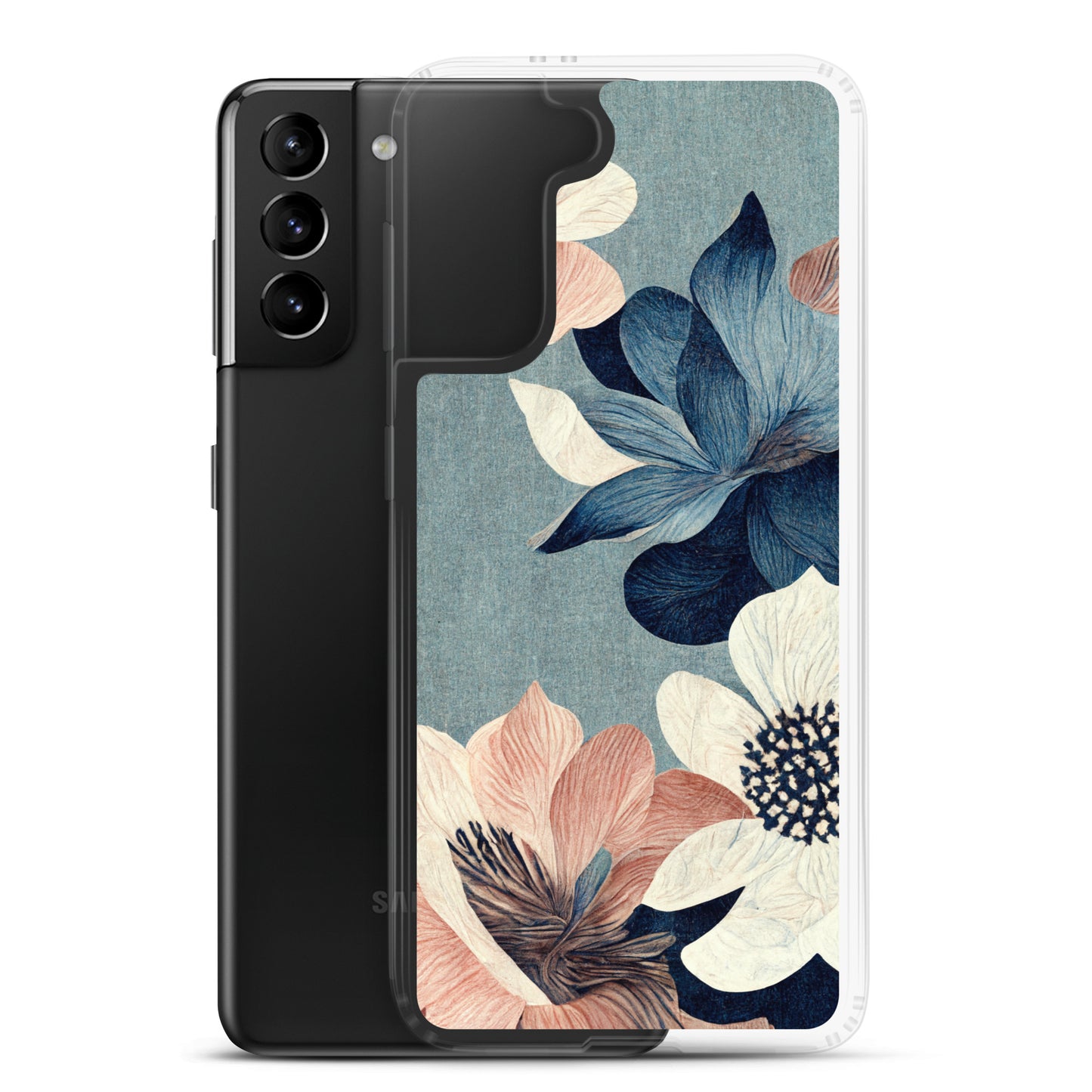 Samsung Case - Pink and White Flowers on Muted Blues