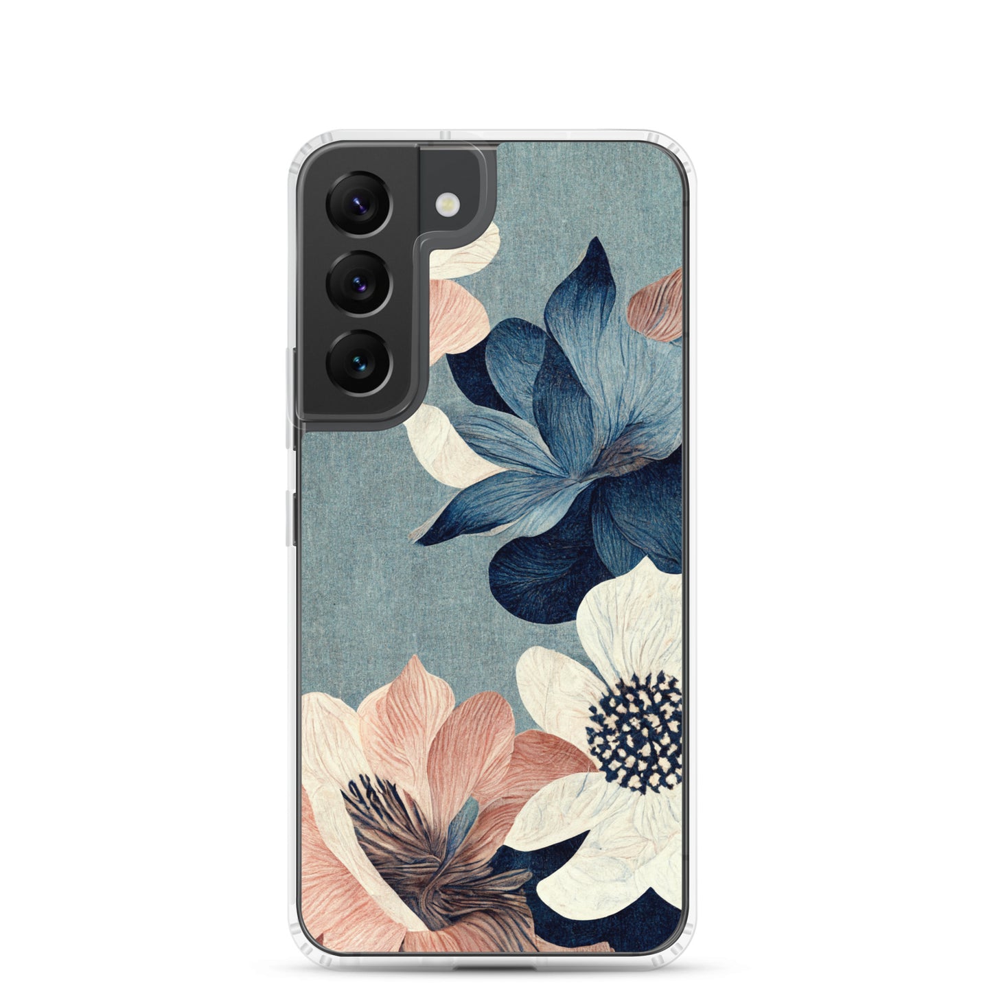 Samsung Case - Pink and White Flowers on Muted Blues