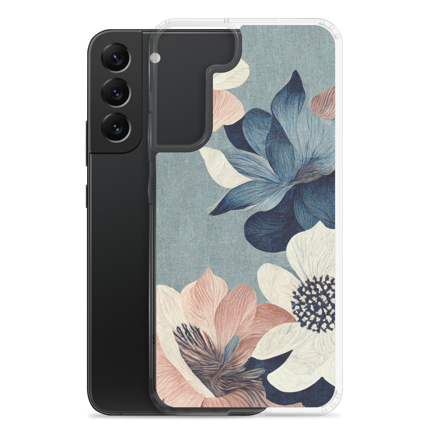 Samsung Case - Pink and White Flowers on Muted Blues