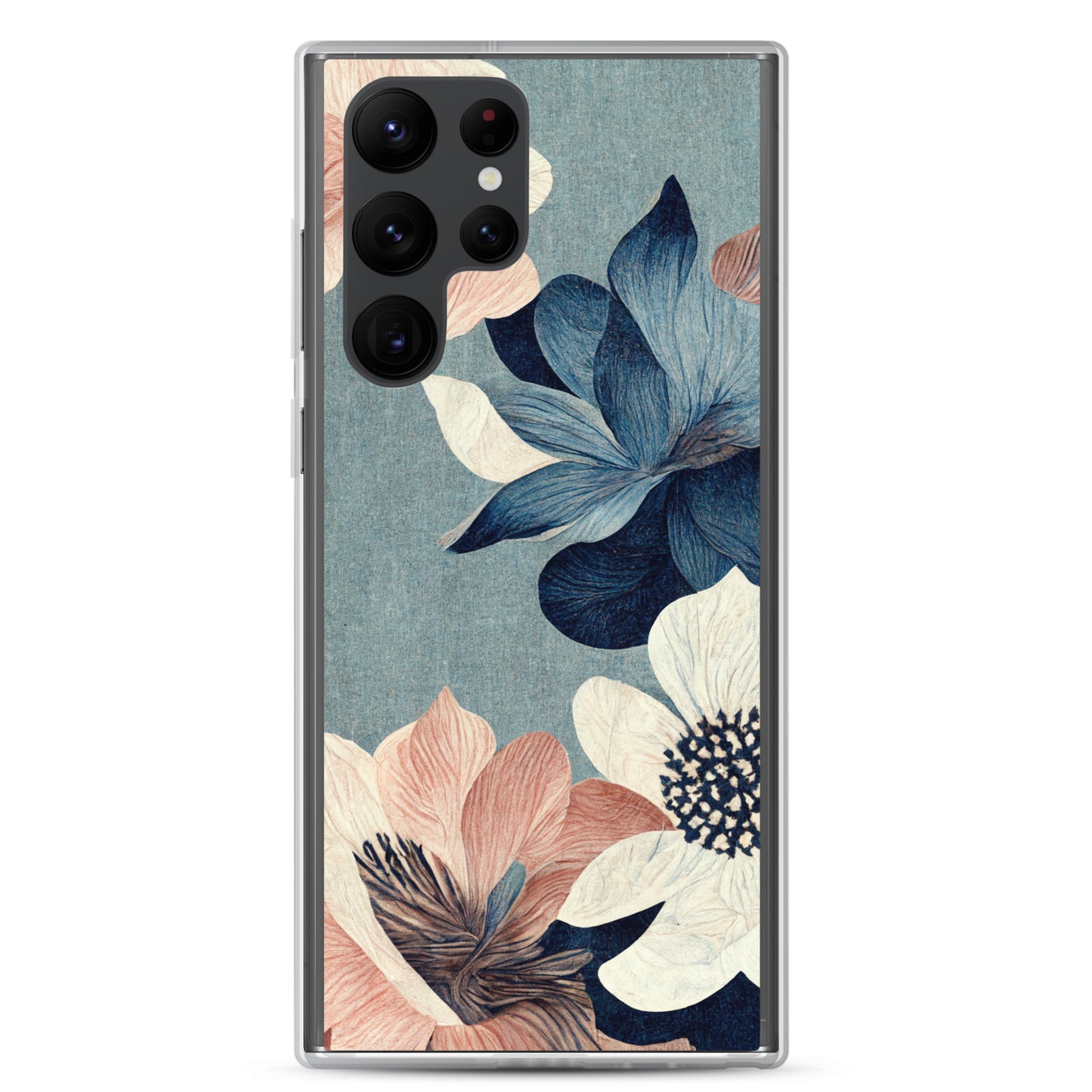 Samsung Case - Pink and White Flowers on Muted Blues