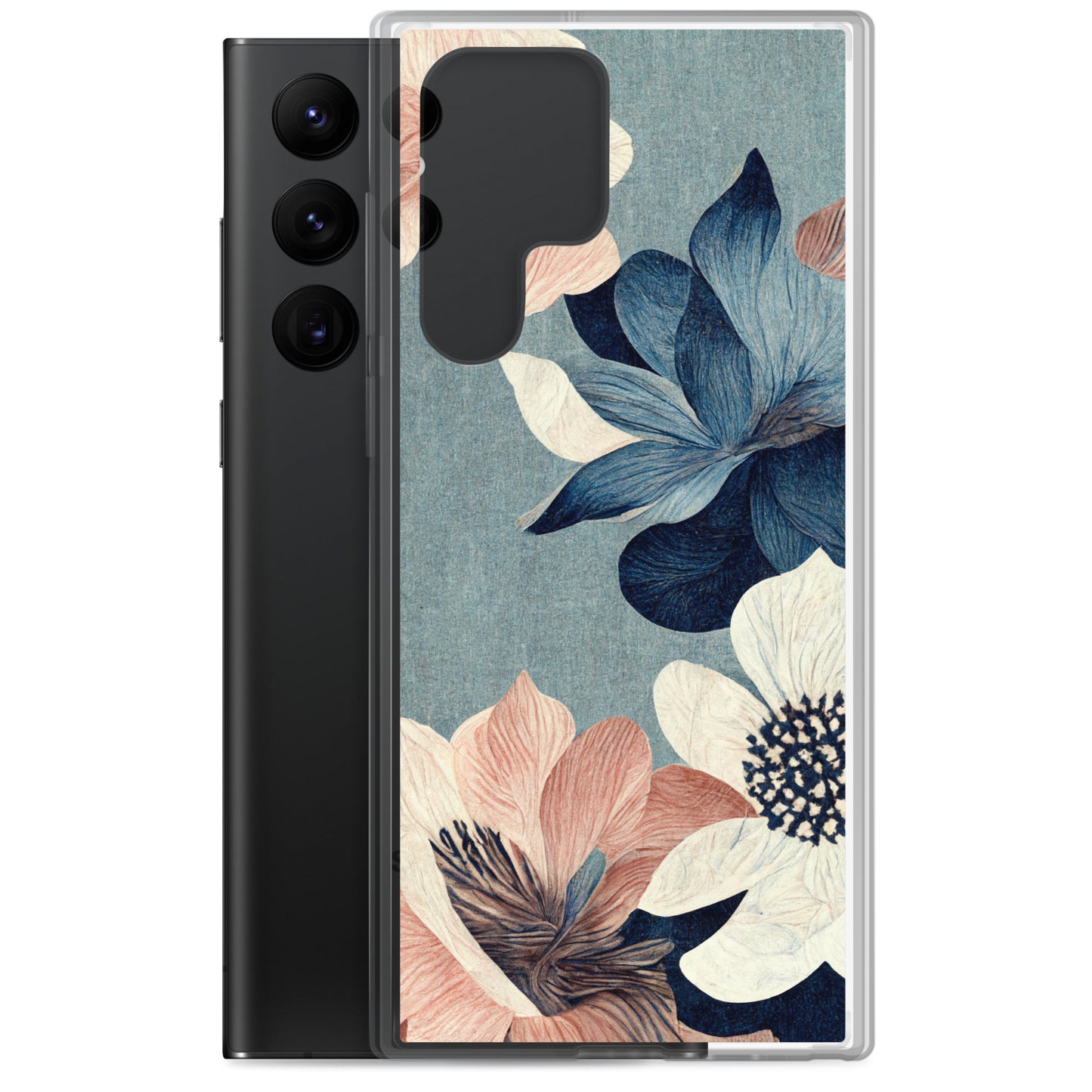 Samsung Case - Pink and White Flowers on Muted Blues